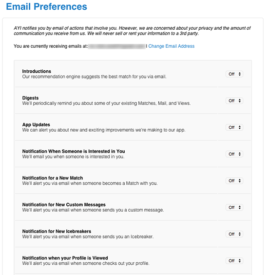 Email Preferences Screenshot